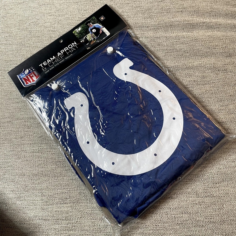 NFL Colts‎ NWT BBQ Chef Apron Hat Set OSFA Football White Blue - Picture 2 of 3